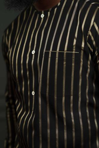 Ozee gold stripe and Ebewele Brown white and gold button 
