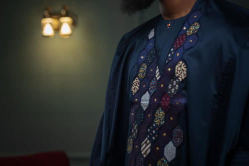 Multi print and swaroski embellished Agbada